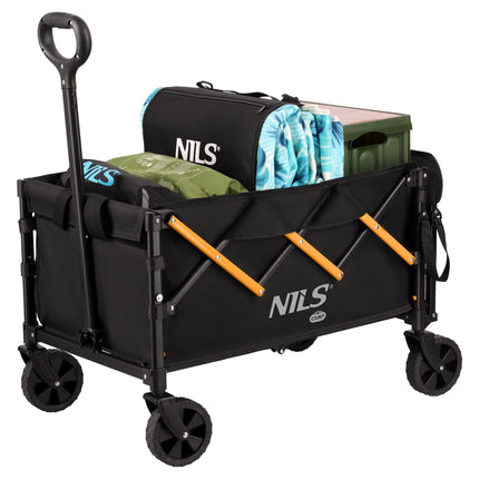 Skládací kempingový vozík, 100L, nosnost 90 kg, černo-oranžová