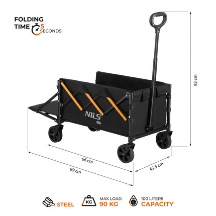 Skládací kempingový vozík, 100L, nosnost 90 kg, černo-oranžová