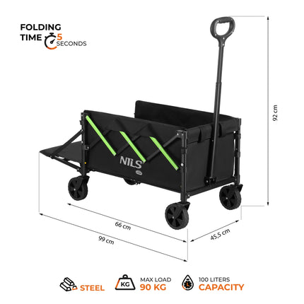 Skládací kempingový vozík, 100L, nosnost 90kg