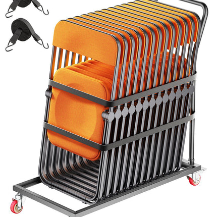 Folding Chair Dolly Cart, Holds 25, 300 lb, Braked Wheels
