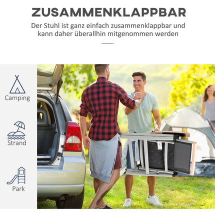 Skládací hliníková zahradní židle, černá a stříbrná, síťovaná opěrka
