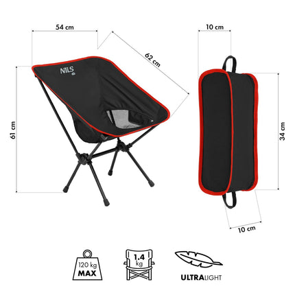 Skládací židle, ultralehká, černá, přenosná