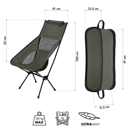 Skládací židle, ultralehká, khaki, přenosná