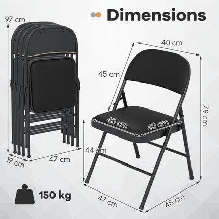 Skládací židle, 4 ks, kovový rám, nosnost 150 kg