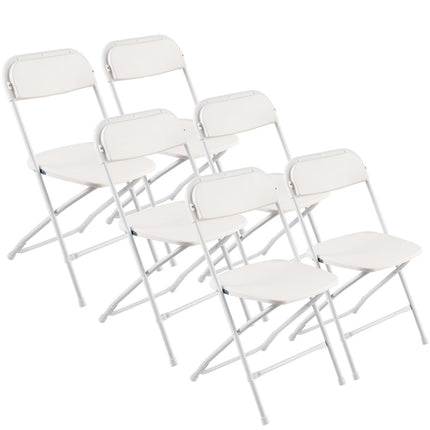 Folding Chairs, 6-Pack, 350 lb, Plastic Seat, White