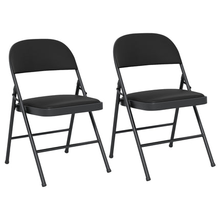 Skládací židle, polstrovaná PVC kůže, kovový rám, 2 ks, černá