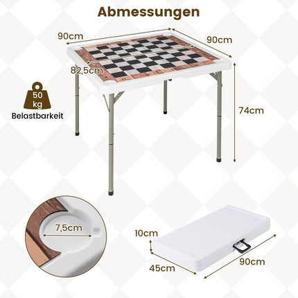 Klappbarer Schachtisch mit abnehmbarer Matte und Getränkehaltern