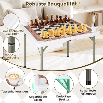 Klappbarer Schachtisch mit abnehmbarer Matte und Getränkehaltern