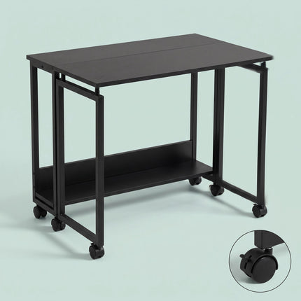Folding Desk with Wheels, Black, 80x50 cm