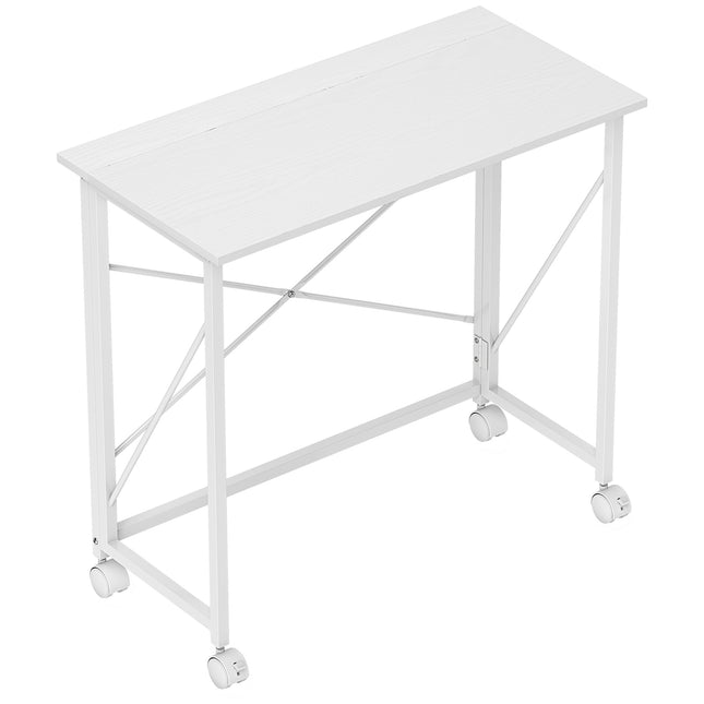 Opklapbaar bureau met wielen, stalen frame, 80x40x75 cm, wit