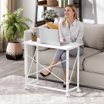 Folding Desk with Wheels, Steel Frame, 80x40x75 cm, White