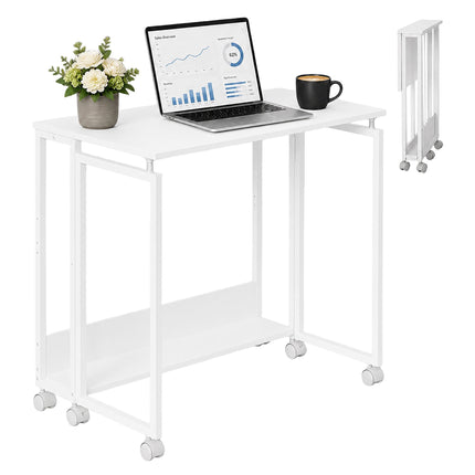 Folding Desk with Wheels, White, 60 x 50 cm