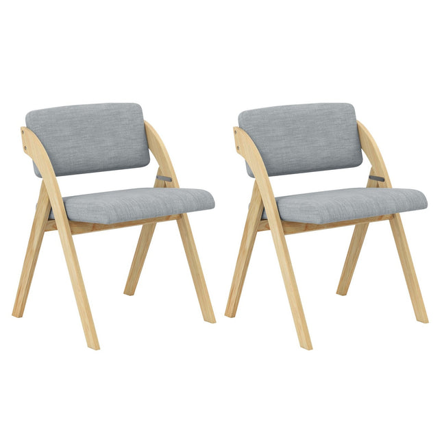 Folding Dining Chairs Set, Padded Seat, Rubberwood Legs, Gray