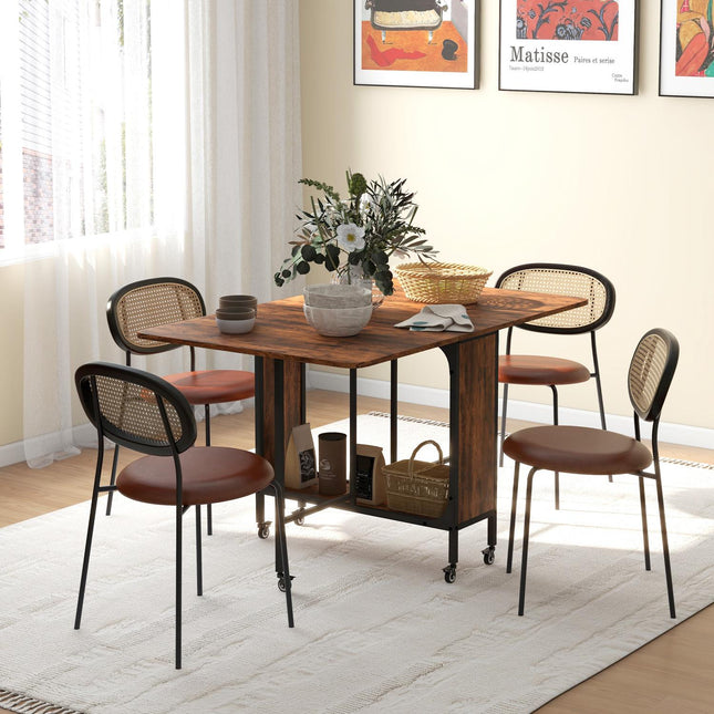 Rustic brown folding dining table for 6 with shelf