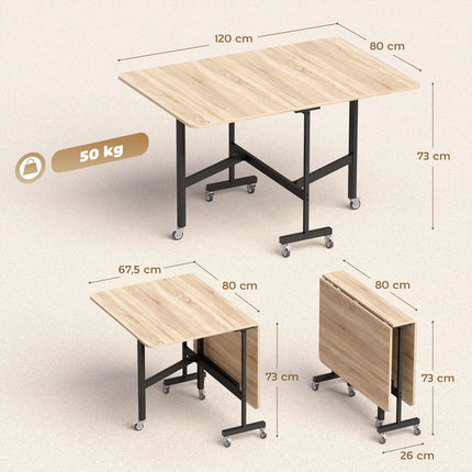 Skládací jídelní stůl pro 6 osob, dekor dub, úsporný design