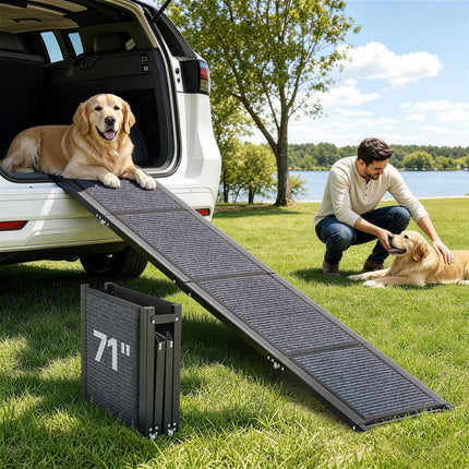 Folding Dog Car Ramp, 71 in, 250 lb, Non-Slip Felt
