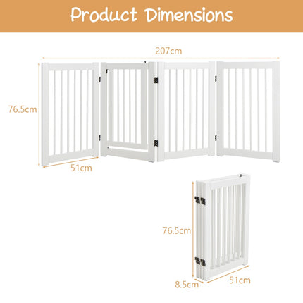 Folding Dog Gate, 4-Panel Pine Wood, Walk-Through Door, White