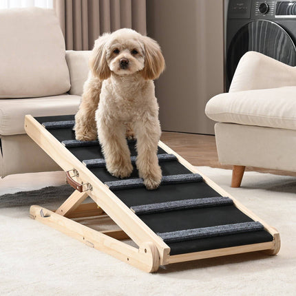 Folding Dog Ramp, Wooden, Adjustable 35–65 cm, Non-Slip