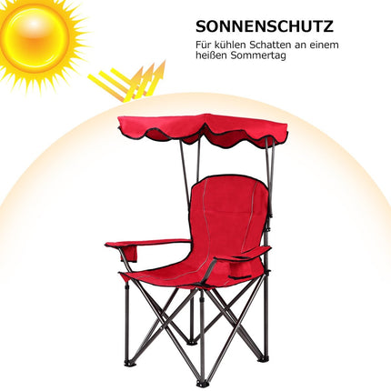 Folding Fishing Chair with Cup Holder for Patio Beach Camping 96.5 x 67.5 x 130 cm Red