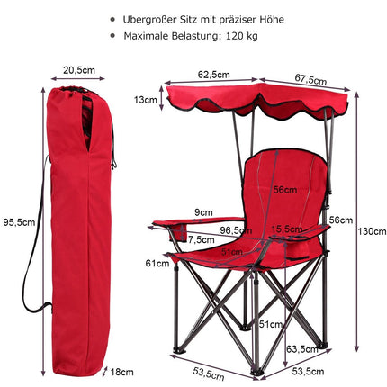 Folding Fishing Chair with Cup Holder for Patio Beach Camping 96.5 x 67.5 x 130 cm Red