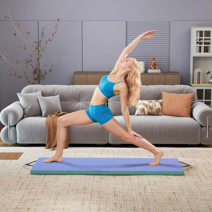 Skládací fitness žíněnka s držadlem, 180x60x5 cm, zelená/fialová