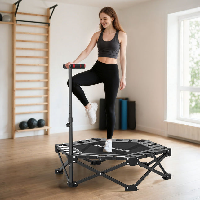 Skládací fitness trampolína s nastavitelnou tyčí T, nosnost 120kg