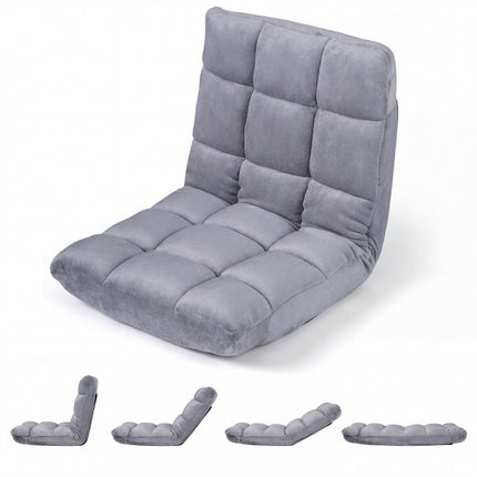 Folding Floor Chair, Adjustable Backrest, Grey, Coral Fleece
