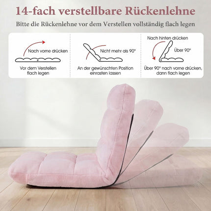 Folding Floor Chair, Adjustable Backrest, Light Pink