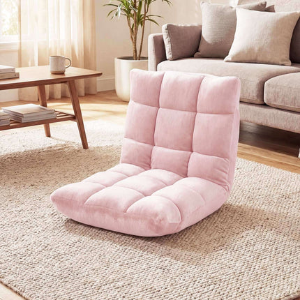Folding Floor Chair, Adjustable Backrest, Light Pink