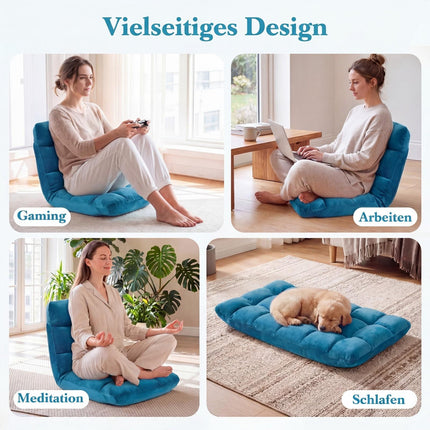 Folding Floor Chair, Dark Blue, 14-Position Adjustable