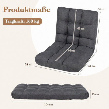 Folding Floor Chair with Adjustable Recline, Grey
