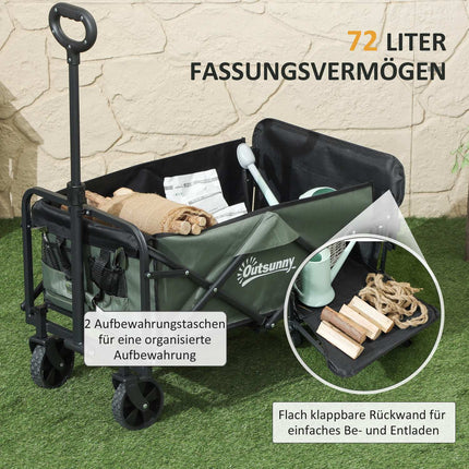 Skládací zahradní vozík, objem 72L, nosnost 90kg, zelená