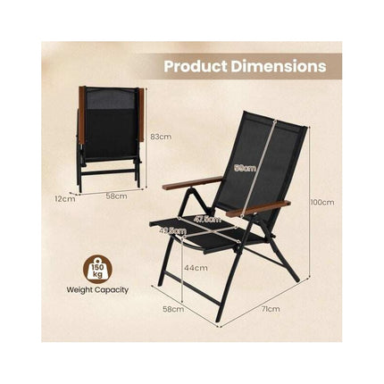 Folding Garden Chairs Set of 2 with 5-Position Backrest, Black, Up to 150 kg