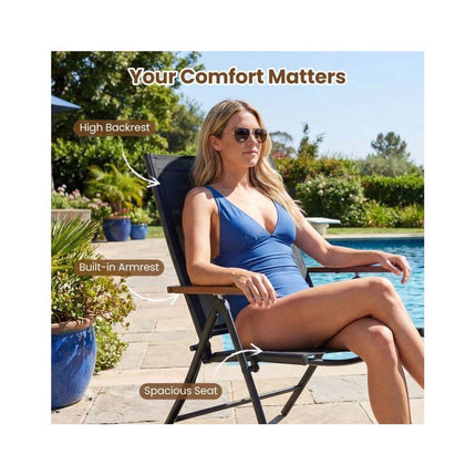 Folding Garden Chairs Set of 2 with 5-Position Backrest, Black, Up to 150 kg