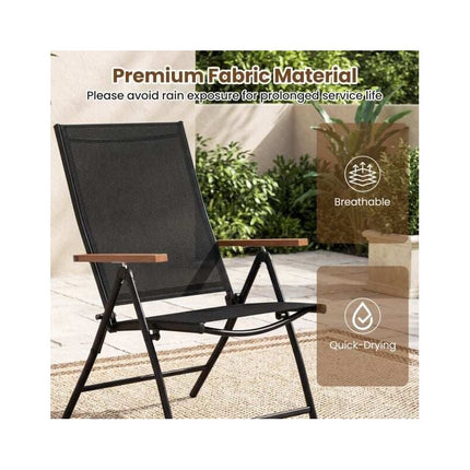 Folding Garden Chairs Set of 2 with 5-Position Backrest, Black, Up to 150 kg
