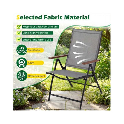 Folding Garden Chairs Set of 2 with 5-Position Backrest, Grey, Up to 150 kg