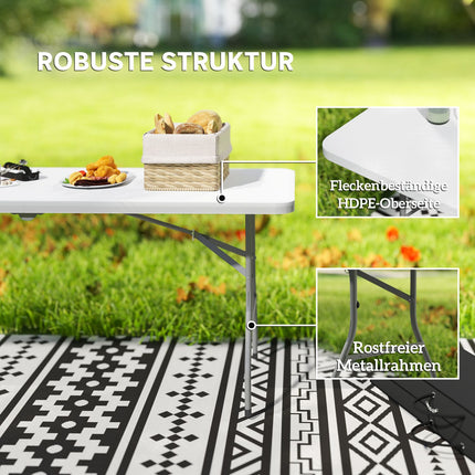 Skládací zahradní stůl odolný proti povětrnosti 180x74 cm s rukojetí