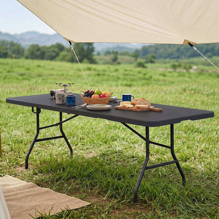 Folding Garden Table 244x75 cm, Black, Seats 10, Portable