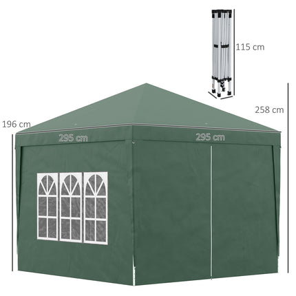 Skládací zelený altán 3x3m se 4 stěnami a UV ochranou