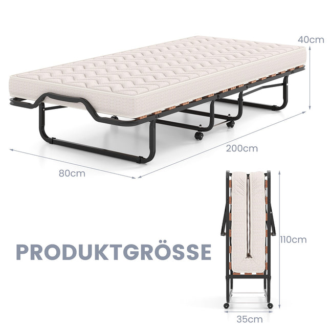 Skládací postel pro hosty 80x200 cm s matrací z paměťové pěny