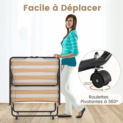 Folding Guest Bed With Wheels, Memory Foam, 120 kg