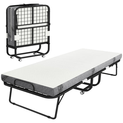 Folding Guest Bed with Mattress, Wheels, Steel Frame