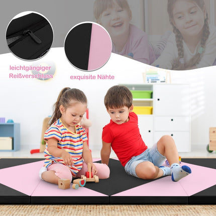 Folding Gymnastics Mat, Portable, 240x117x5 cm, Pink/Black