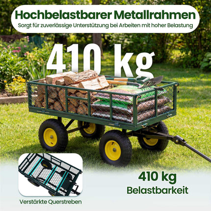 Skládací robustní kovový zahradní vozík, nosnost 408 kg, zelená