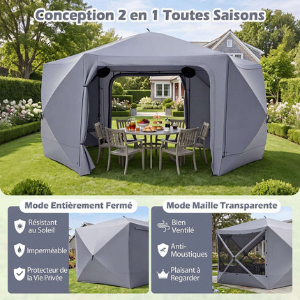 Folding Hexagonal Gazebo with Mosquito Nets and Curtains