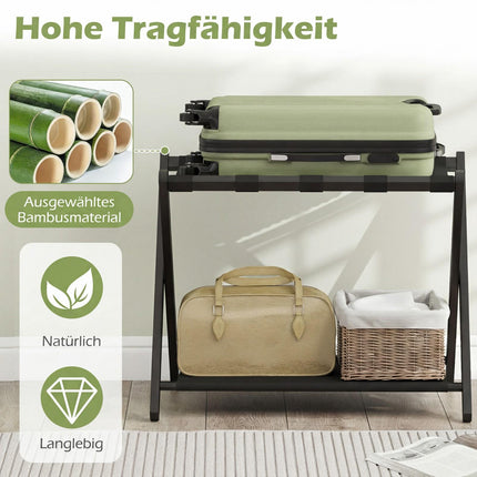 Sada skládacích stojanů na zavazadla, bambus, dvojité odkládání, černá