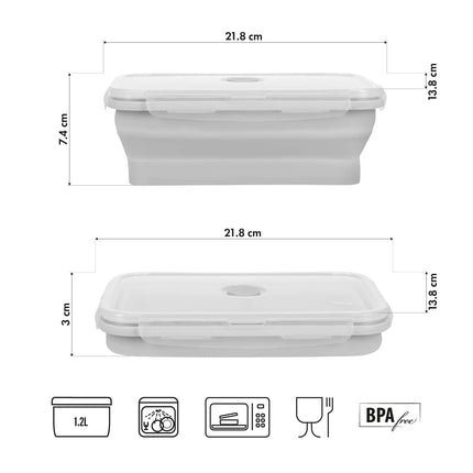 Skládací svačinový box, šedá, objem 1200ml
