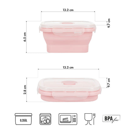 Skládací svačinový box, růžová, 355ml, přenosná dóza