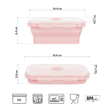Skládací svačinový box, růžová, objem 500ml