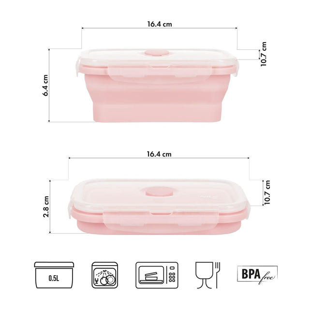 Opvouwbare lunchbox, roze, 500 ml inhoud